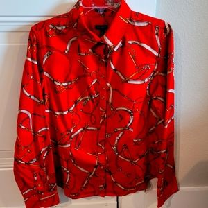Talbots Red 100% Cotton Button Down Dress Shirt Womens Size 14